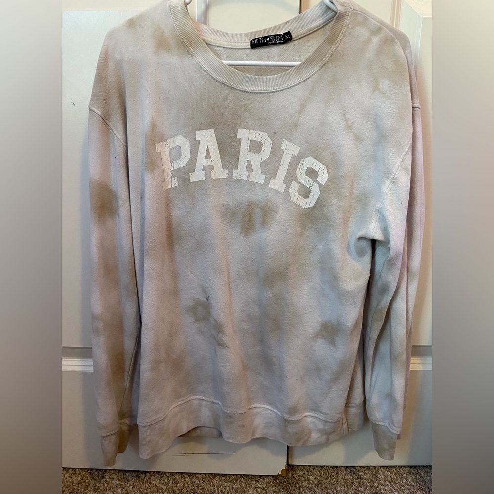 fifth sun white and brown paris sweater